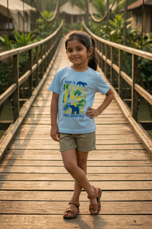 Ready to Explore Sky Blue Graphic T-Shirt for Kids