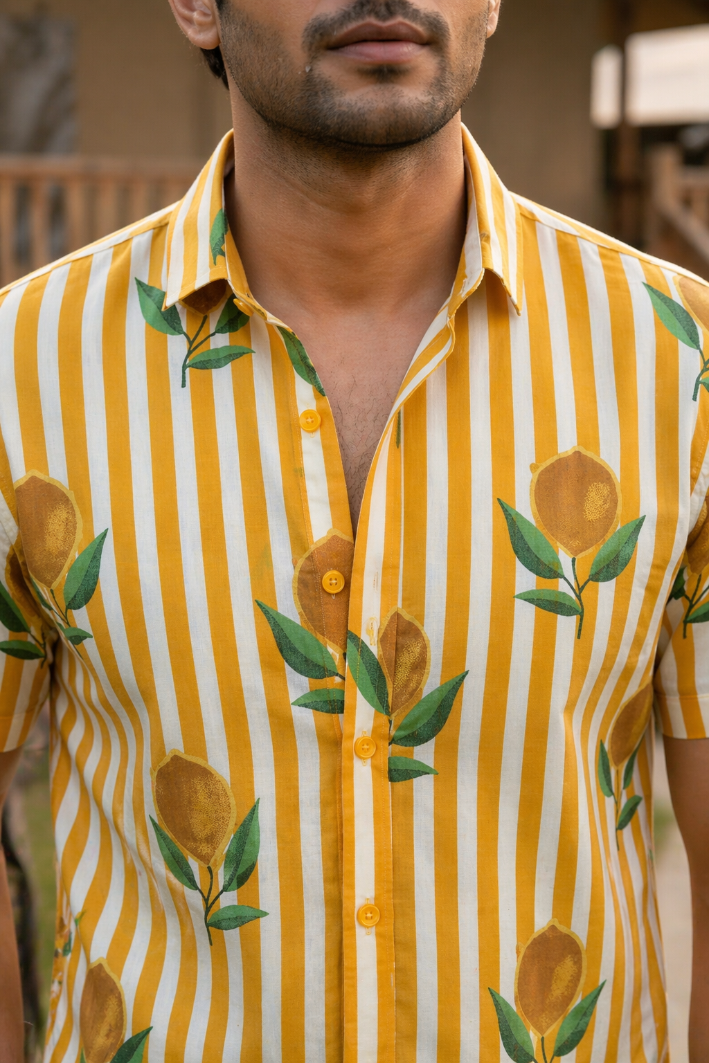 Summer Lemon I Men's Cotton Shirt