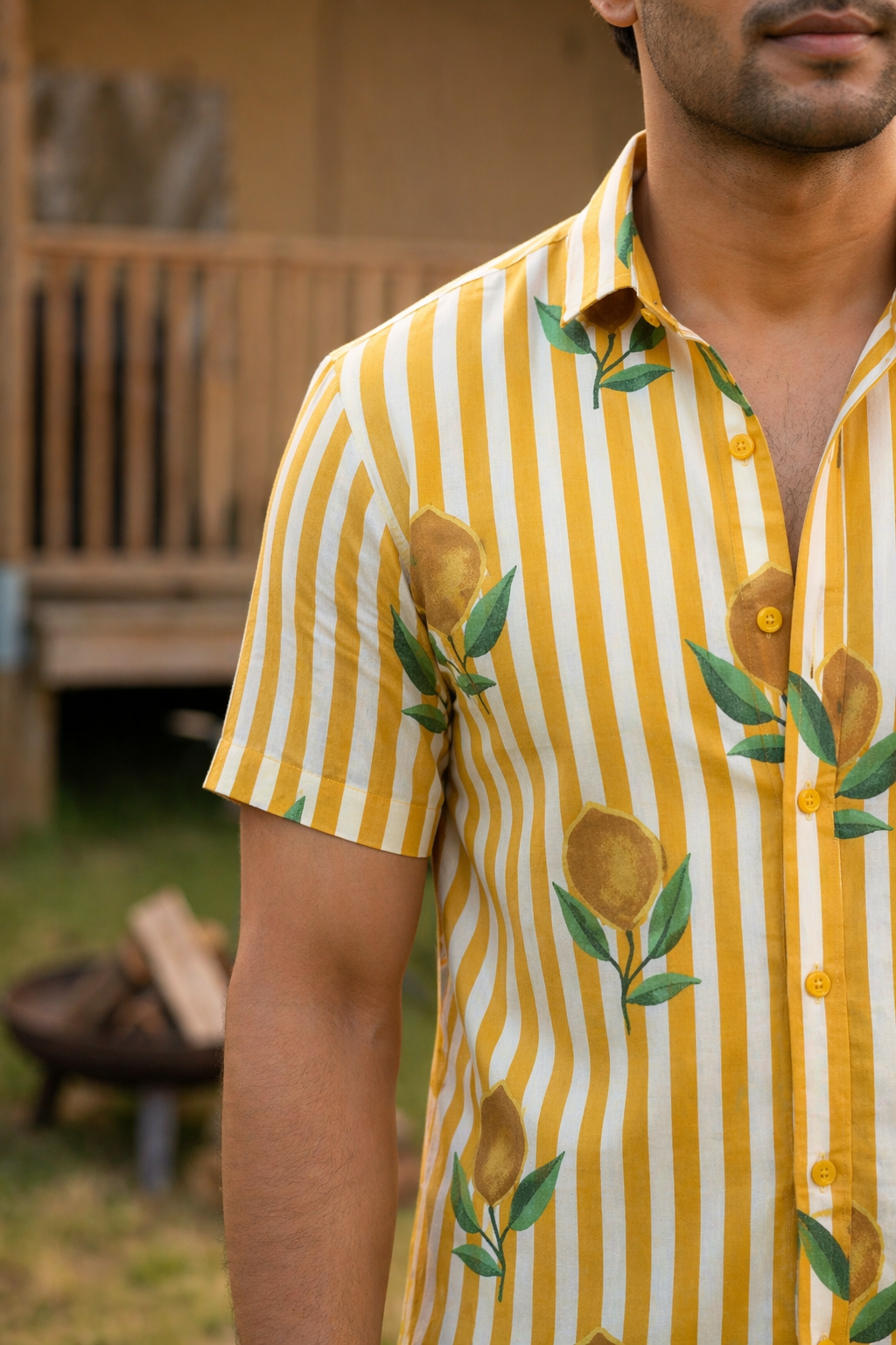 Summer Lemon I Men's Cotton Shirt