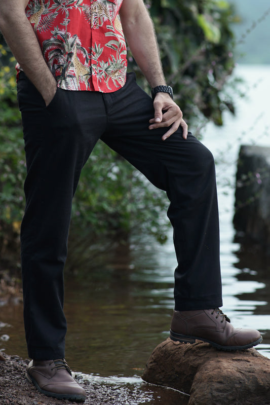 Woodland Escape Cotton Slub Trousers | Black
