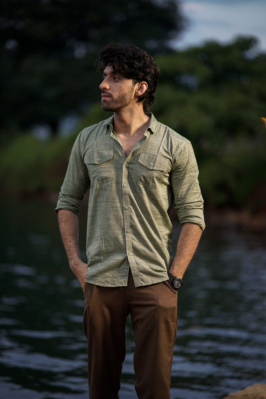 Textured Handloom Cotton Shirt | Jungle-Inspired Utility and Style