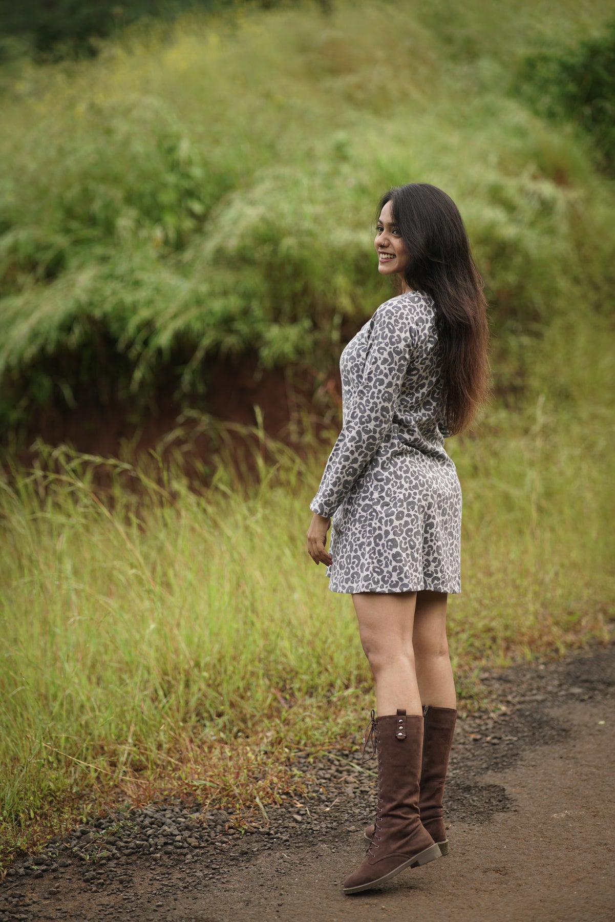 Jewel Neck Cotton-Wool Mini Dress | Cozy Elegance for Adventurous Spirits