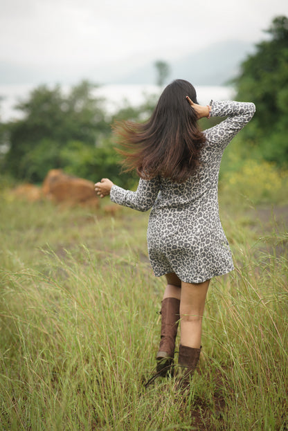 Jewel Neck Cotton-Wool Mini Dress | Cozy Elegance for Adventurous Spirits