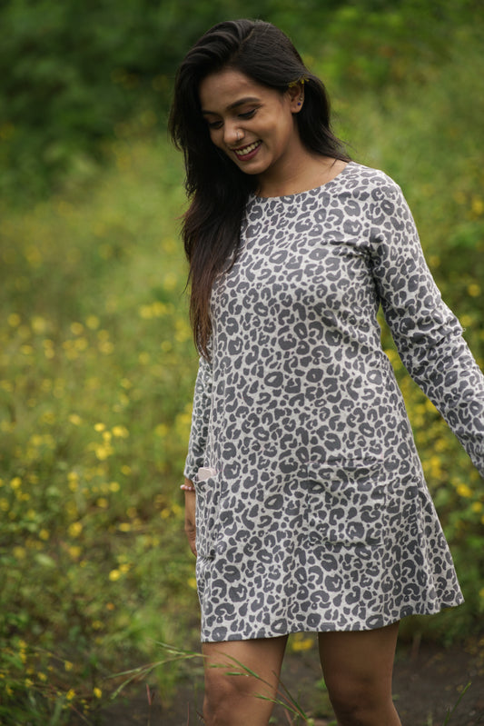 Jewel Neck Cotton-Wool Mini Dress | Cozy Elegance for Adventurous Spirits