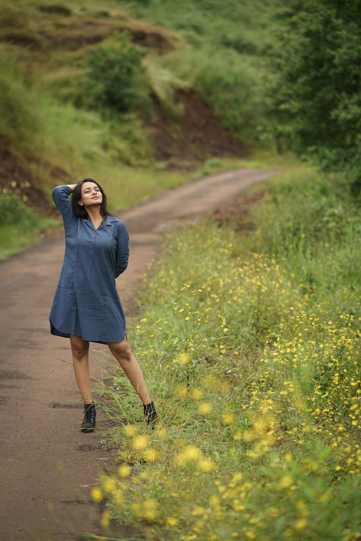 Ocean Breeze Shirt Dress | Blue Handloom Cotton with Wooden Buttons