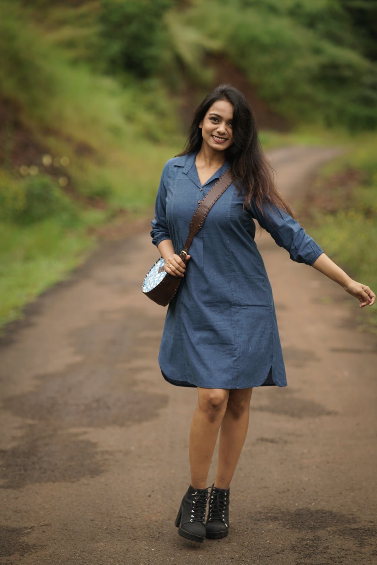 Ocean Breeze Shirt Dress | Blue Handloom Cotton with Wooden Buttons