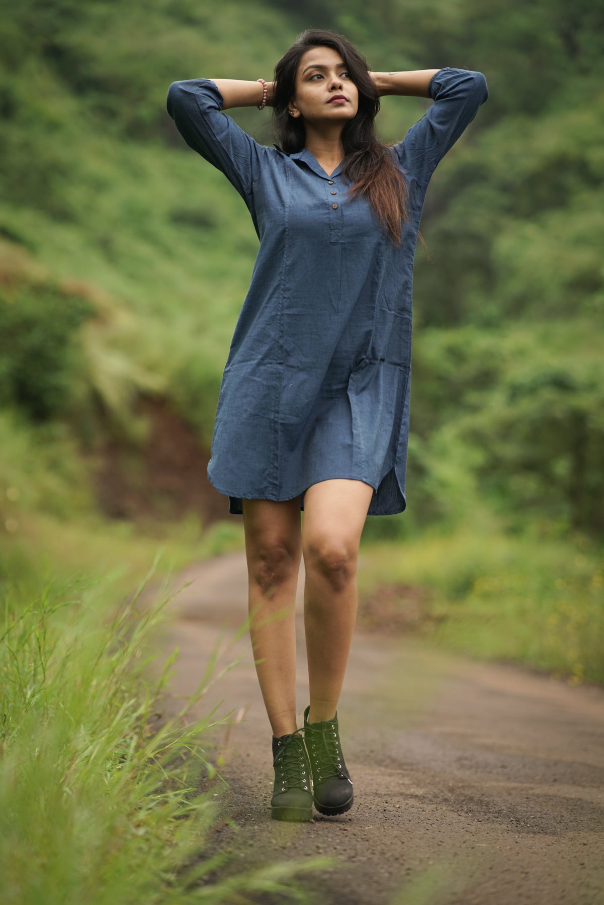 Ocean Breeze Shirt Dress | Blue Handloom Cotton with Wooden Buttons