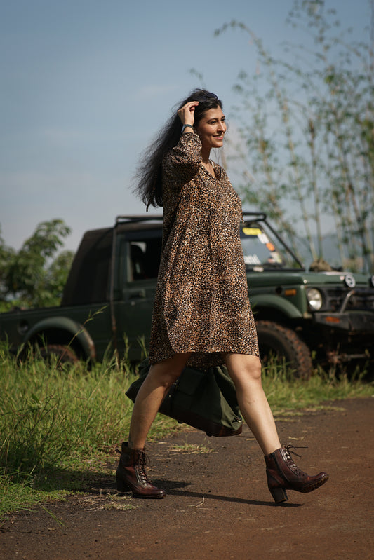 Wild Escape Tunic Dress | Leopard Print Hoodie Style with Balloon Sleeves