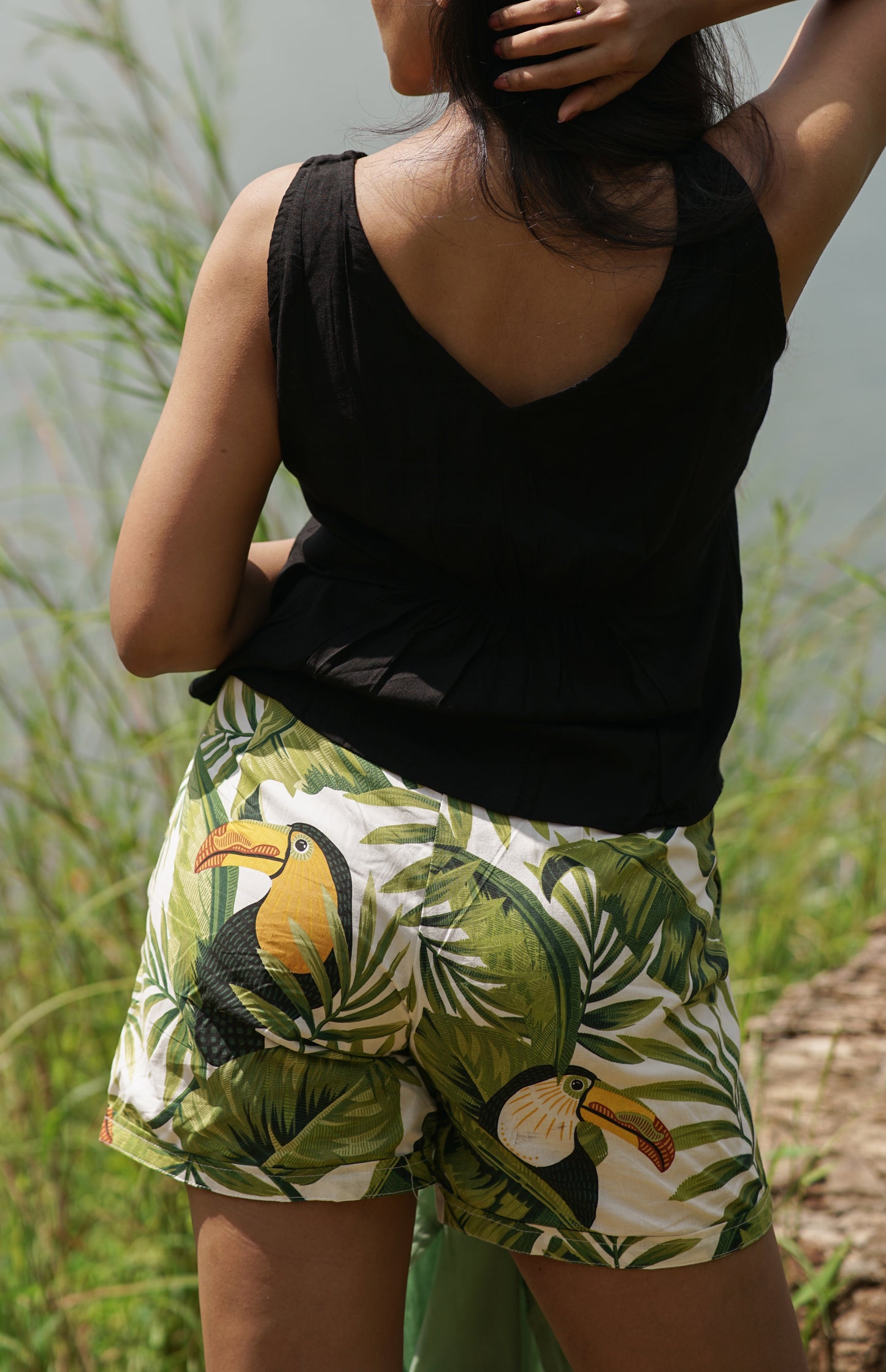 Jungle Print Cotton Twill Shorts | Mid-Waist Explorer Style (Shorts Only)