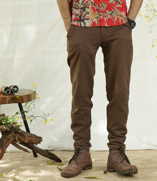 Woodland Escape Cotton Slub Trousers | Deep Brown
