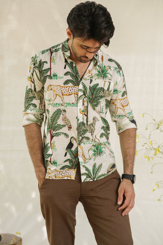 Wildlife Print Shirt | Full-Sleeve Jungle-Inspired Style for Adventurers