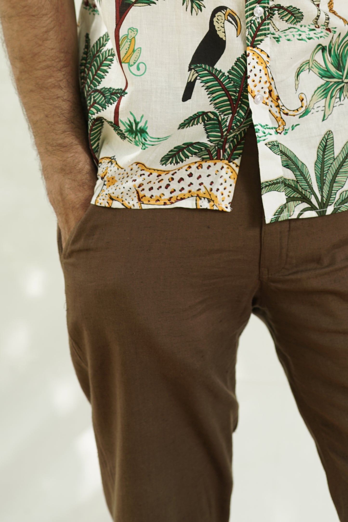 Woodland Escape Cotton Slub Trousers | Deep Brown