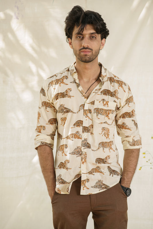 Tiger Print Full-Sleeve Shirt | Bold Jungle-Inspired Adventure Wear for Men