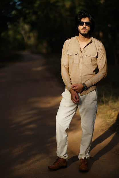 Woven Khadi Cotton Shirt | Classic Craftsmanship with Utility Pockets