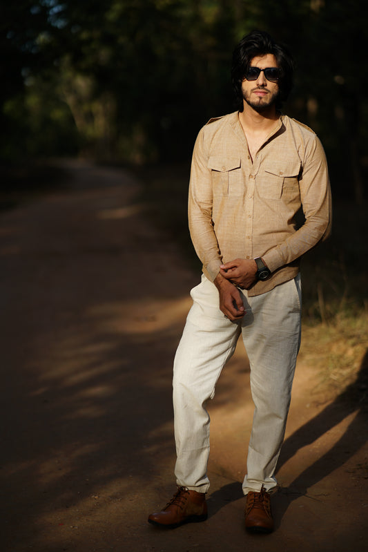 Woven Khadi Cotton Shirt | Classic Craftsmanship with Utility Pockets
