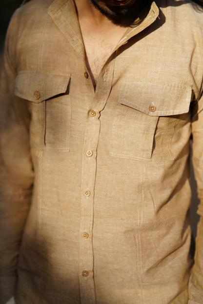 Woven Khadi Cotton Shirt | Classic Craftsmanship with Utility Pockets