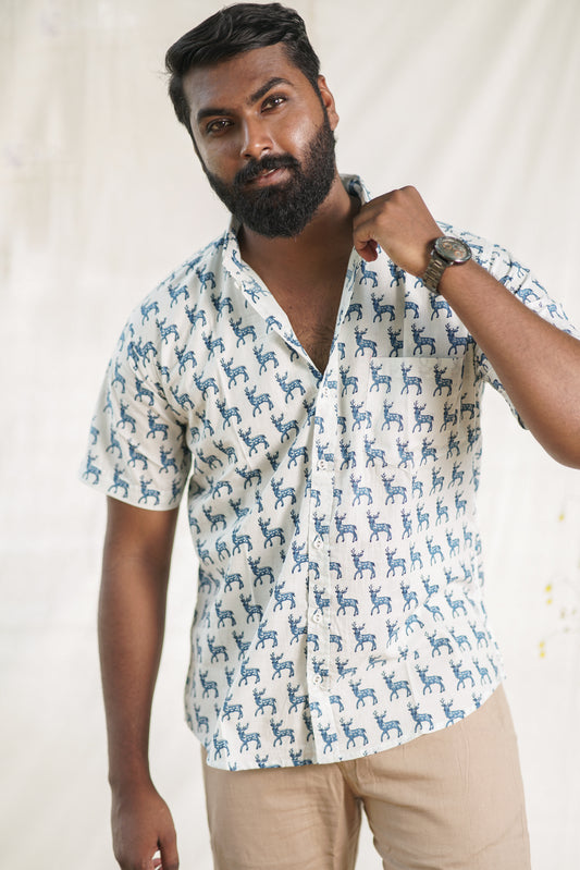 Chital | Indian Spotted Deer Print Shirt| Half Sleeve | Jungle Inspired Style for Adventurer's