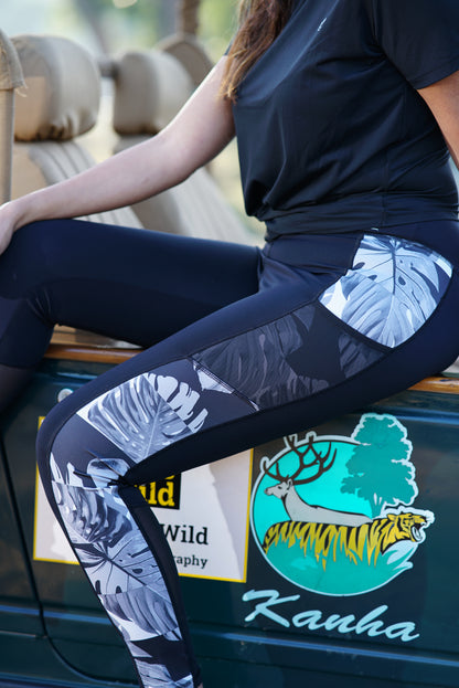 Dry Fit Leggings with Mesh Detailing and Pockets