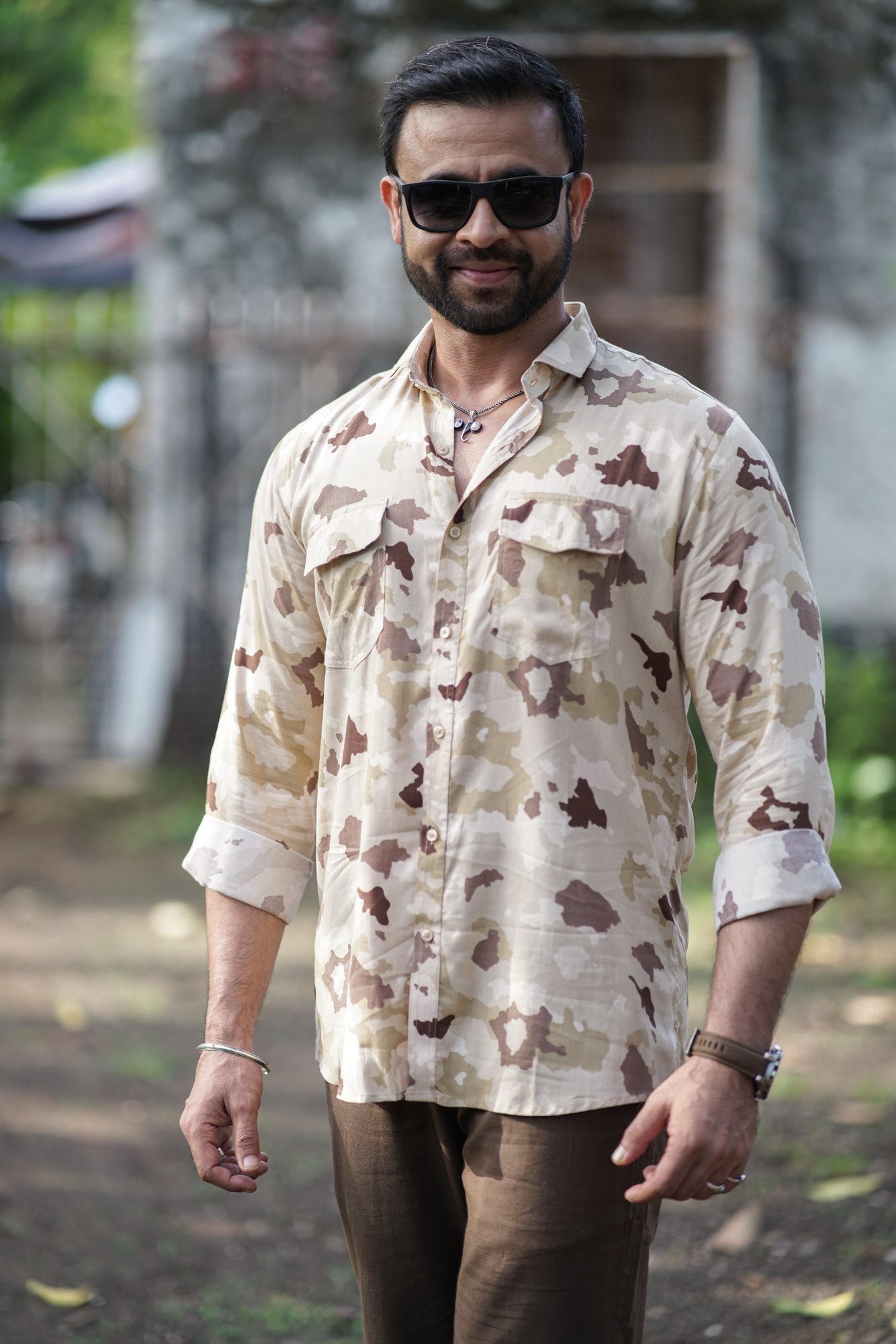 Beige Camo Print Full Sleeves Shirt
