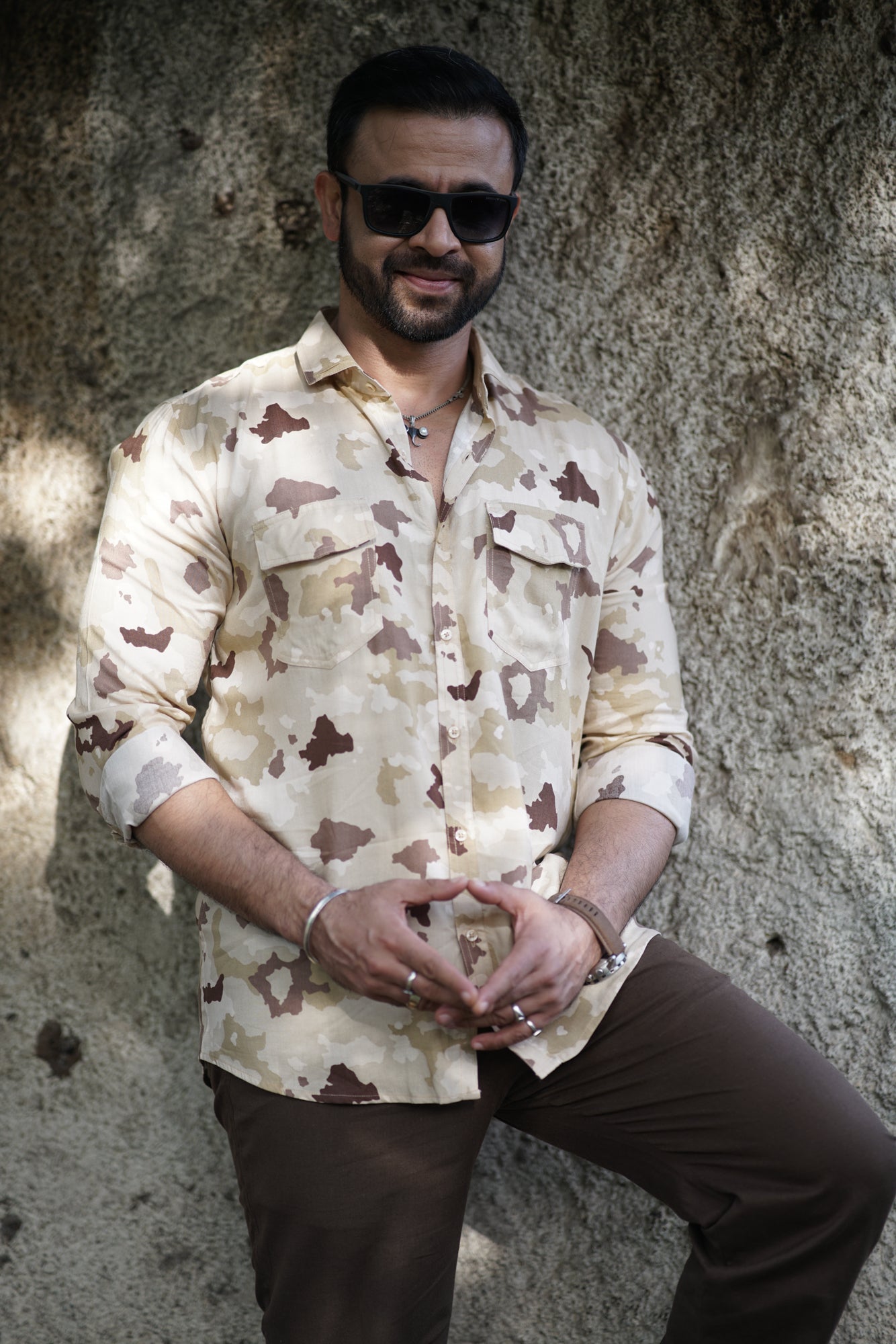 Beige Camo Print Full Sleeves Shirt