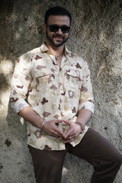 Beige Camo Print Full Sleeves Shirt