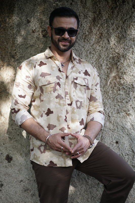 Beige Camo Print Full Sleeves Shirt