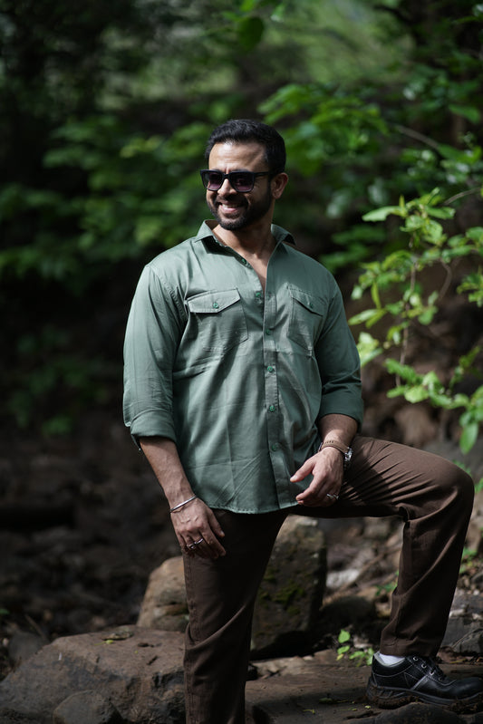 Dusty Green Cotton Twill Shirt