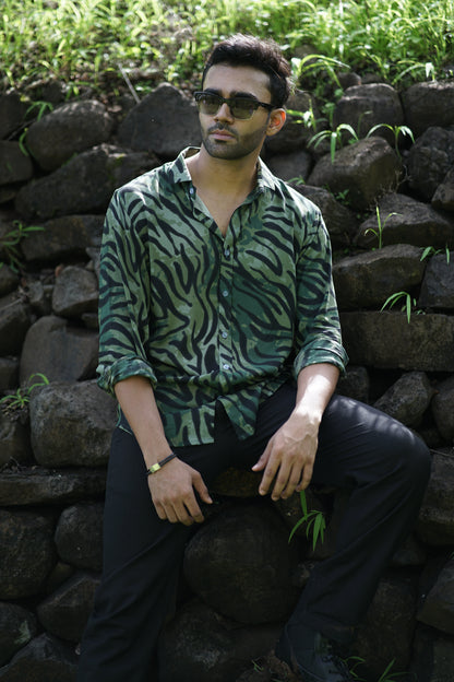 Dark Green Tiger Stripe Shirt
