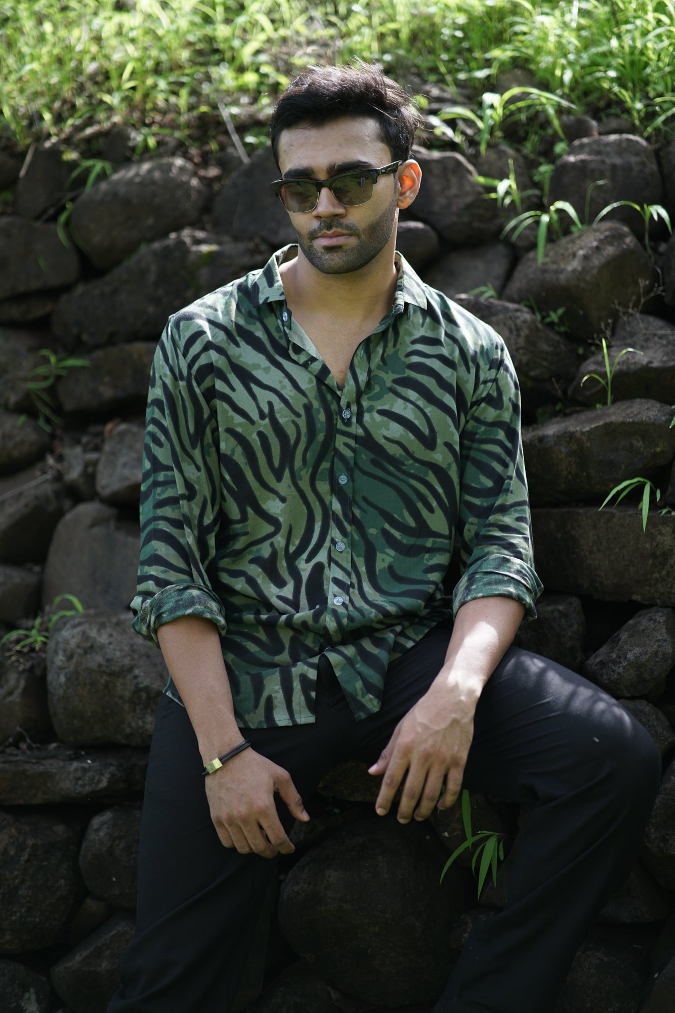 Dark Green Tiger Stripe Shirt