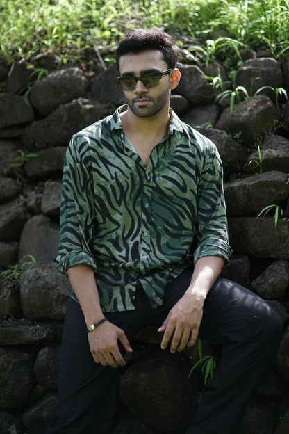 Dark Green Tiger Stripe Shirt