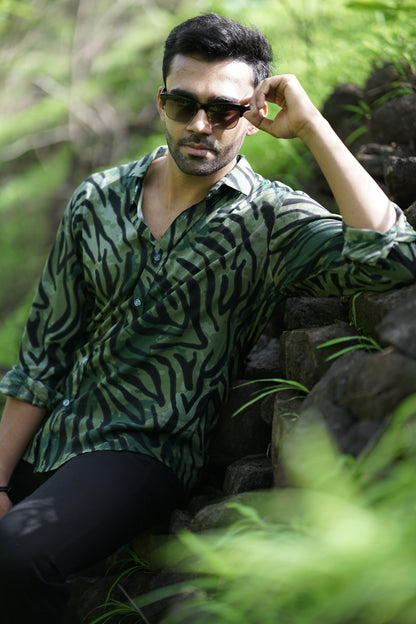 Dark Green Tiger Stripe Shirt