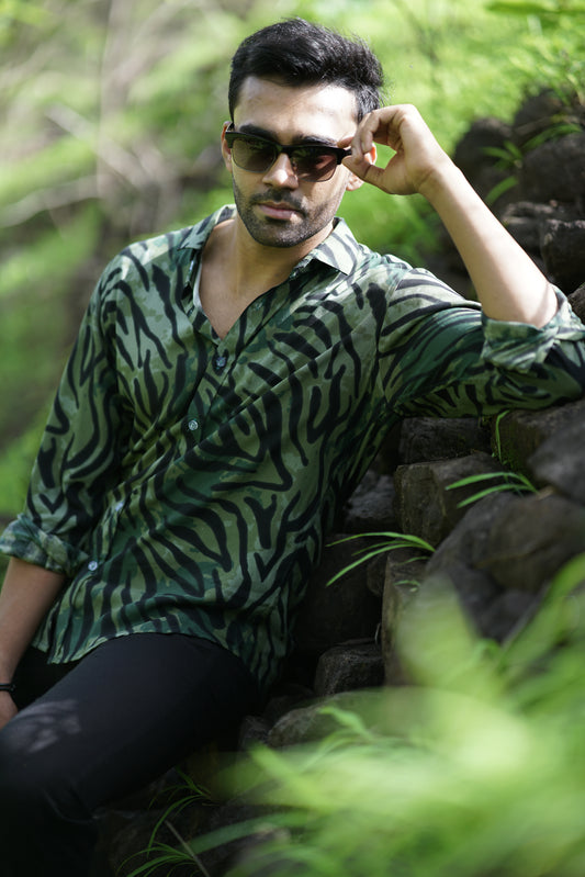 Dark Green Tiger Stripe Shirt