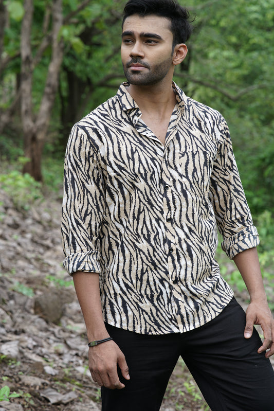 Beige Black Tiger Stripe Shirt