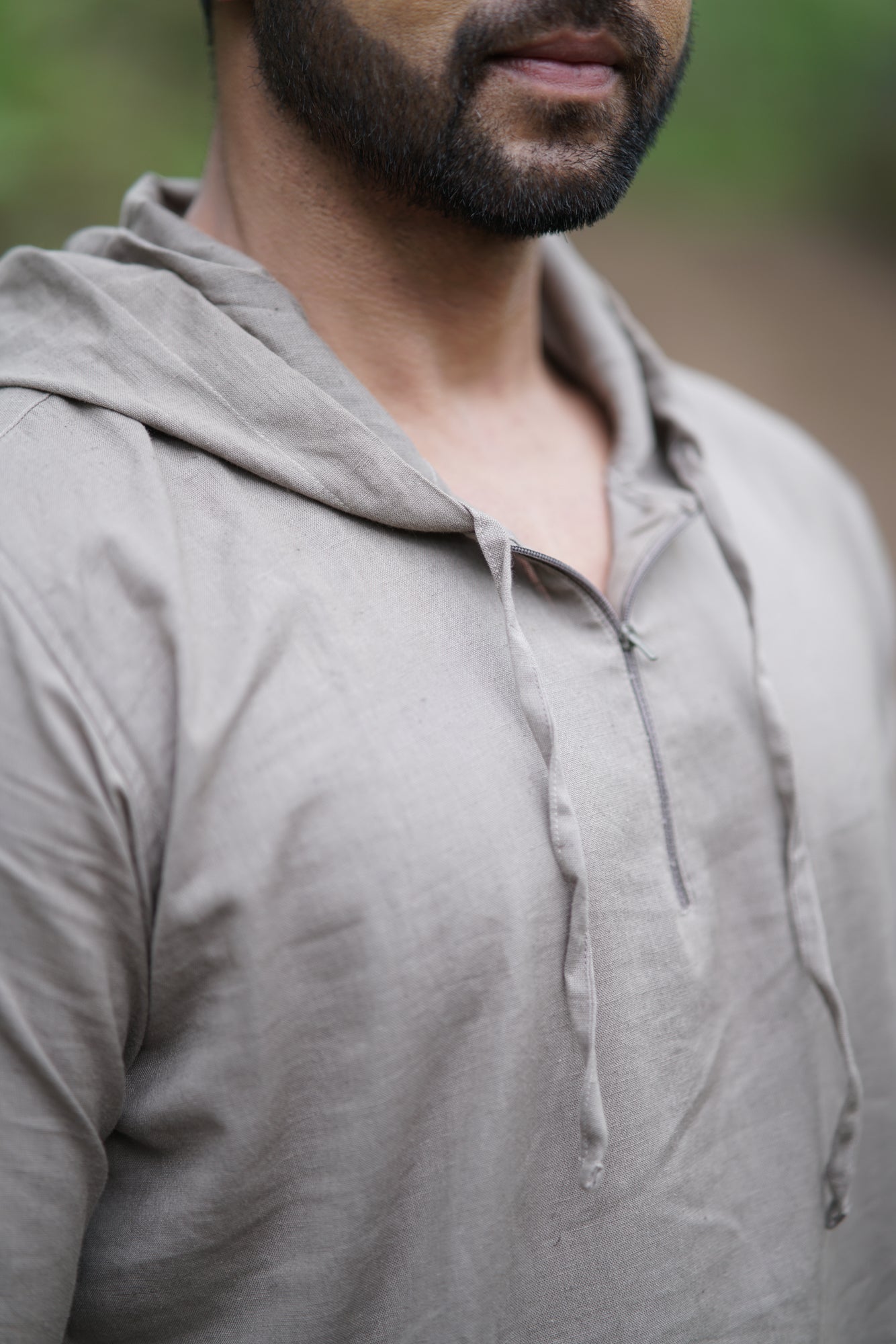 Grey Hoodie with Blockprint Tiger