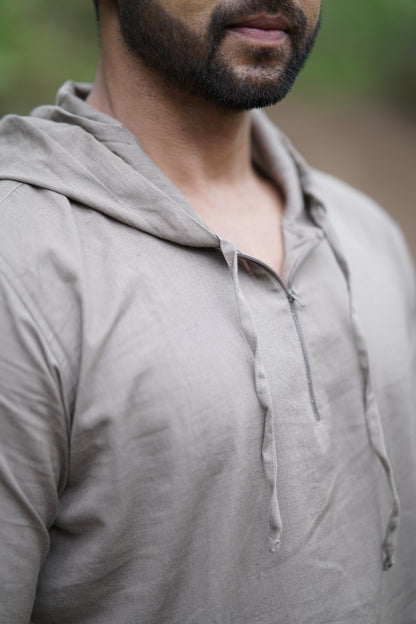Grey Hoodie with Blockprint Tiger