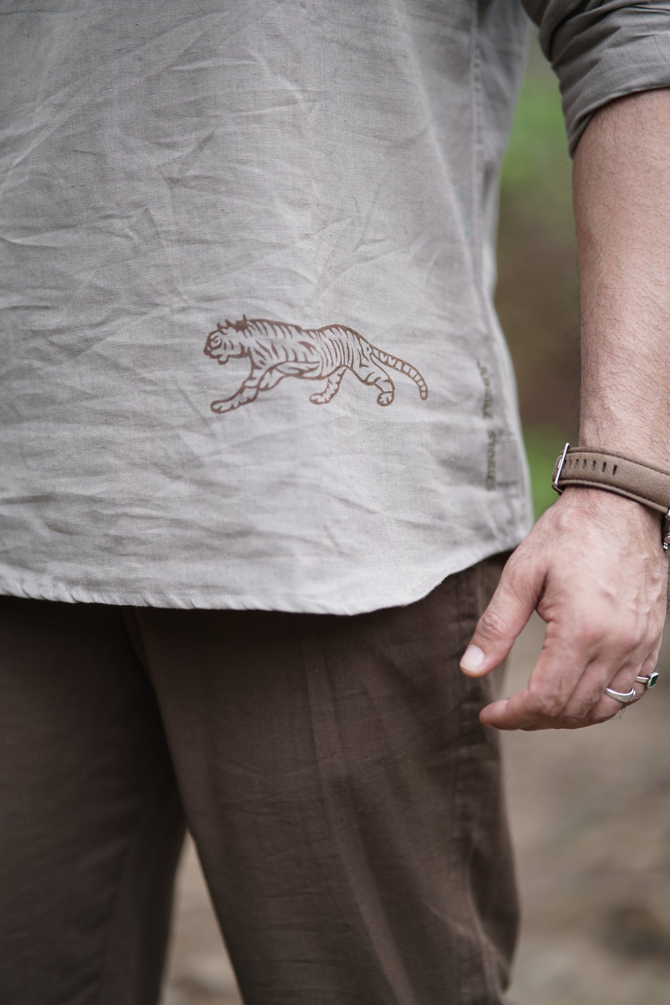 Grey Hoodie with Blockprint Tiger