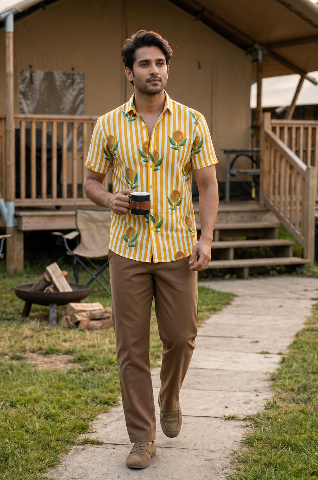 Summer Lemon I Men's Cotton Shirt