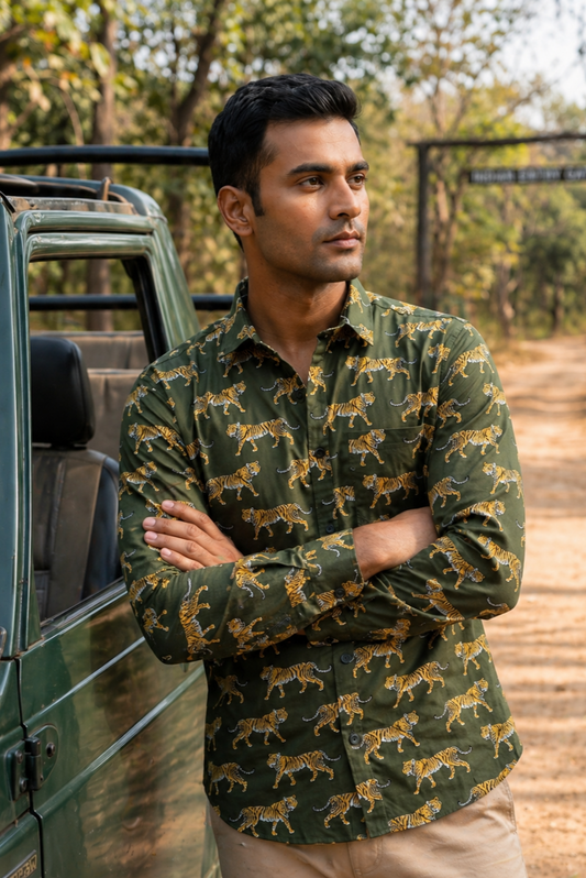 Mark I Men's Cotton Tiger Print Shirt