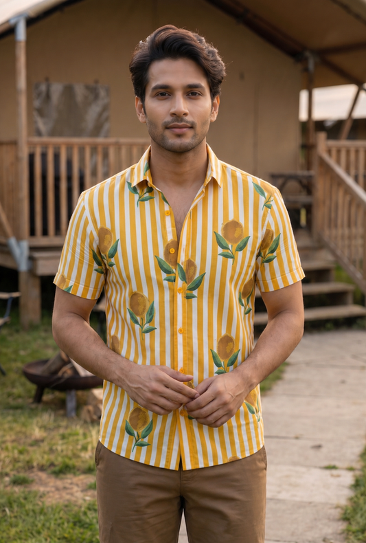 Summer Lemon I Men's Cotton Shirt