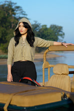 Load image into Gallery viewer, Bindu – Olive French Terry Crop Jacket
