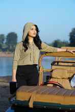 Load image into Gallery viewer, Bindu – Olive French Terry Crop Jacket
