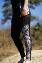 Load image into Gallery viewer, Leena- Side Printed Panel Chic Black Mesh Active Yoga Pants
