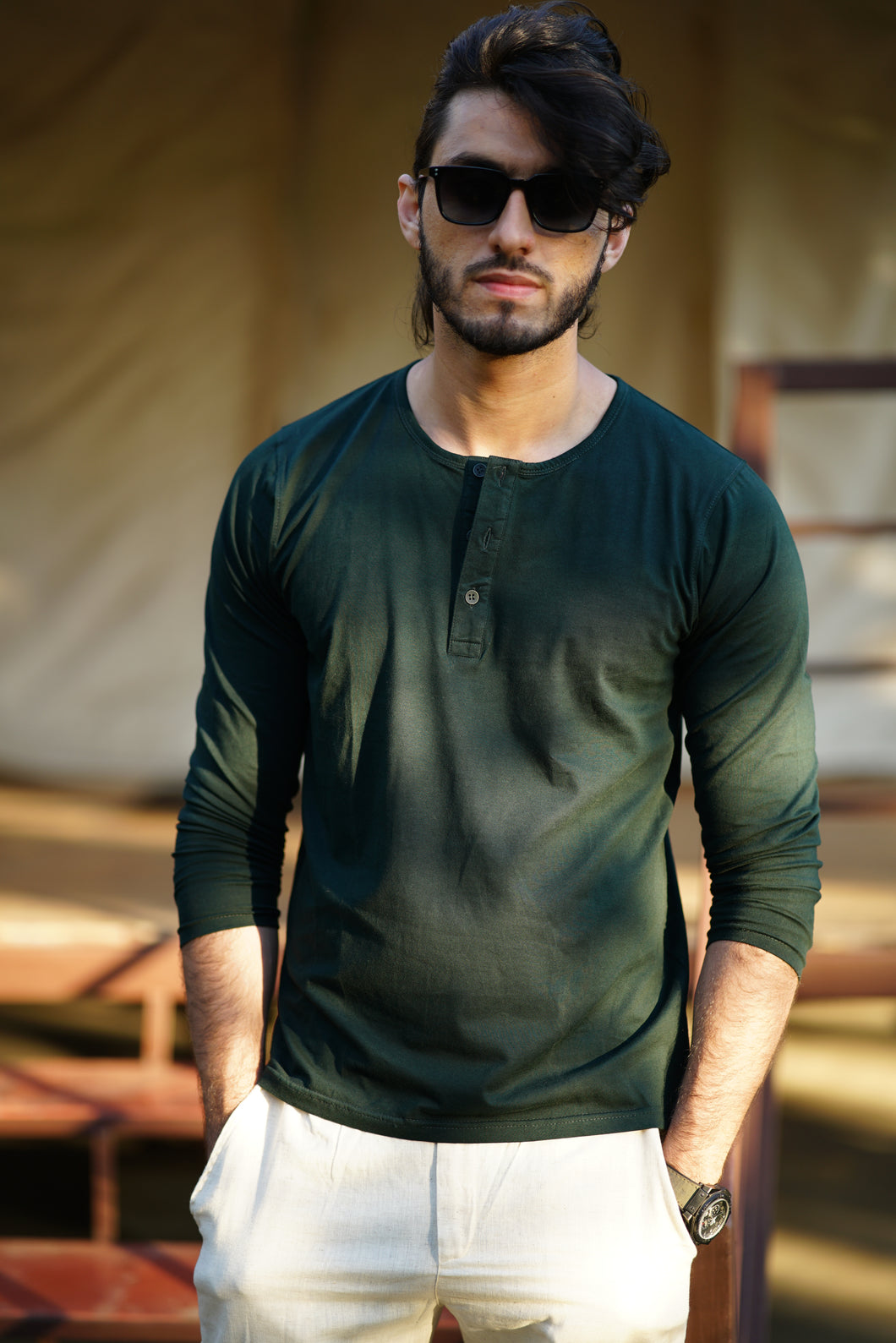 Munna - Earthy Colour tones Cotton Based Full T-Shirt (Dark Green)